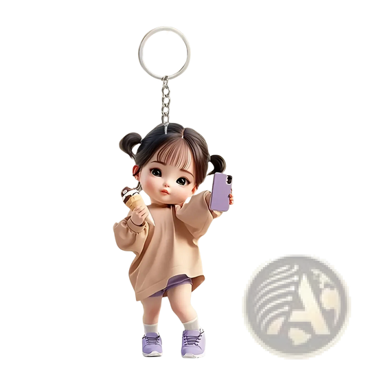 Cute Acrylic Girl Keychain Cartoon Pendant