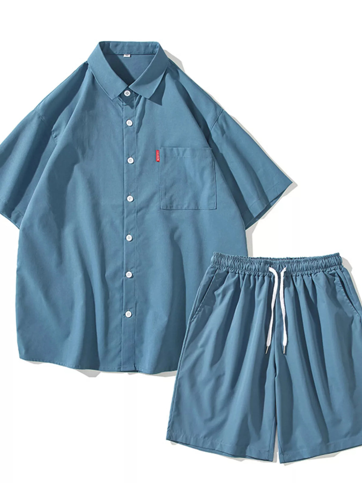 Men's Plus Size Casual Solid Color Shirt & Shorts Set