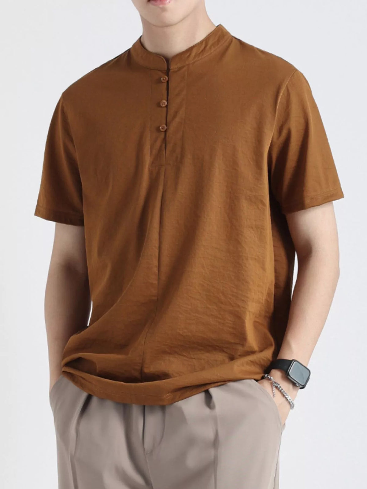 Men's Plus Size Button Detail Short Sleeve Top