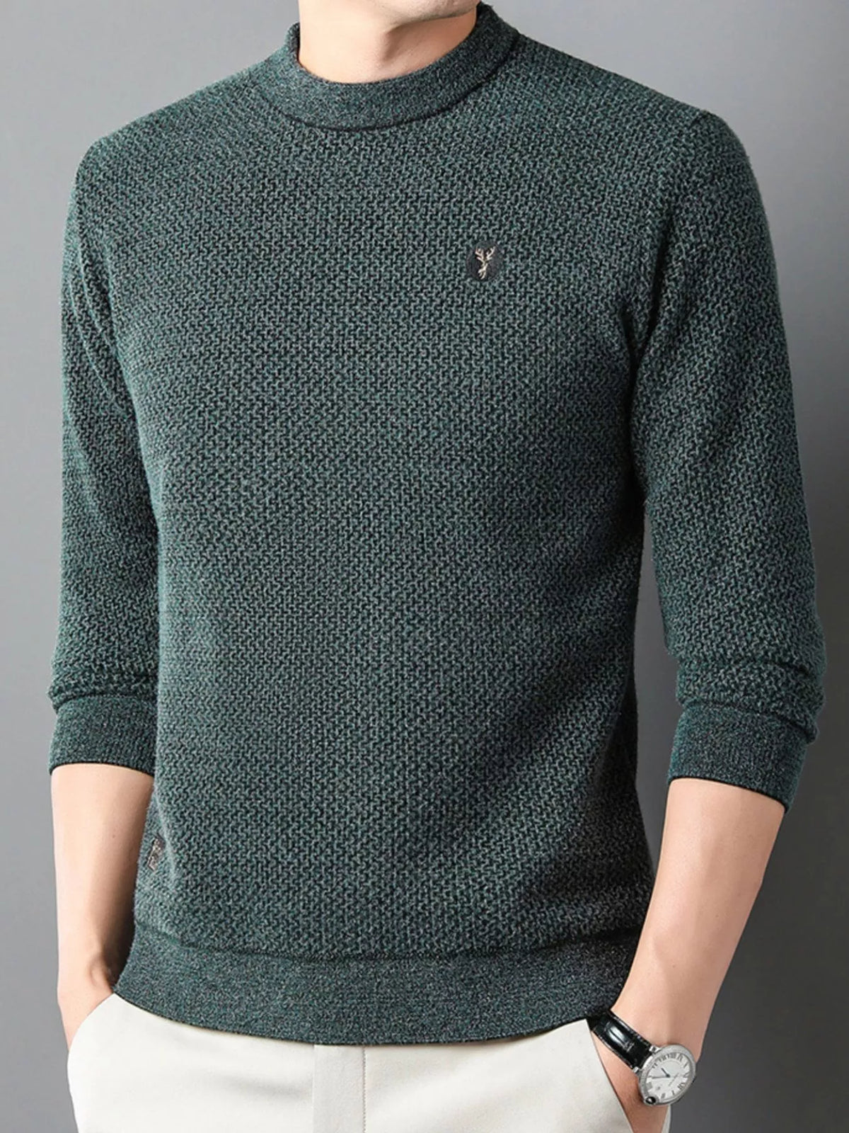 Men's Plus Size Textured Knit Mock Neck Sweater