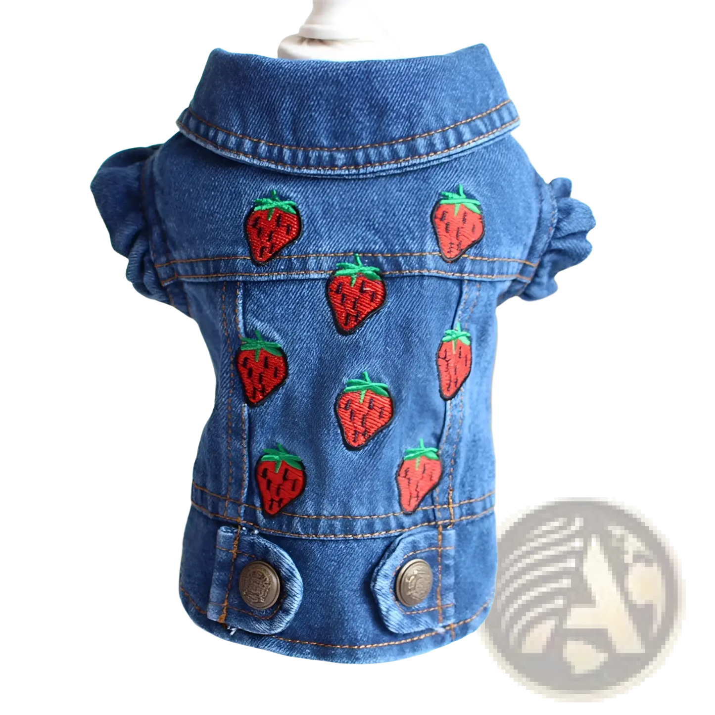 Denim Dog Jacket Strawberry Embroidery Puppy Vest