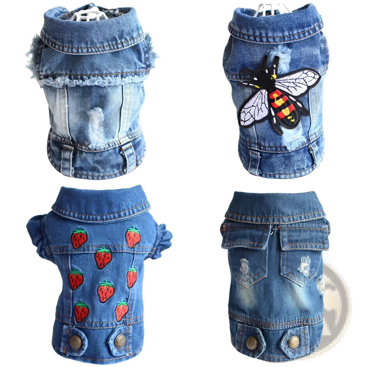 Denim Dog Jacket Strawberry Embroidery Puppy Vest