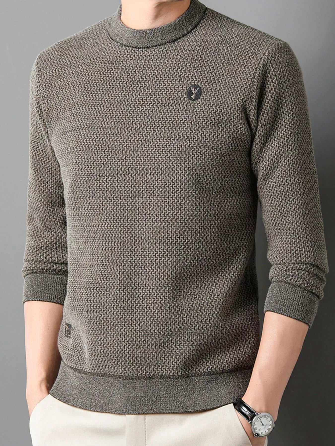 Men's Plus Size Textured Knit Mock Neck Sweater