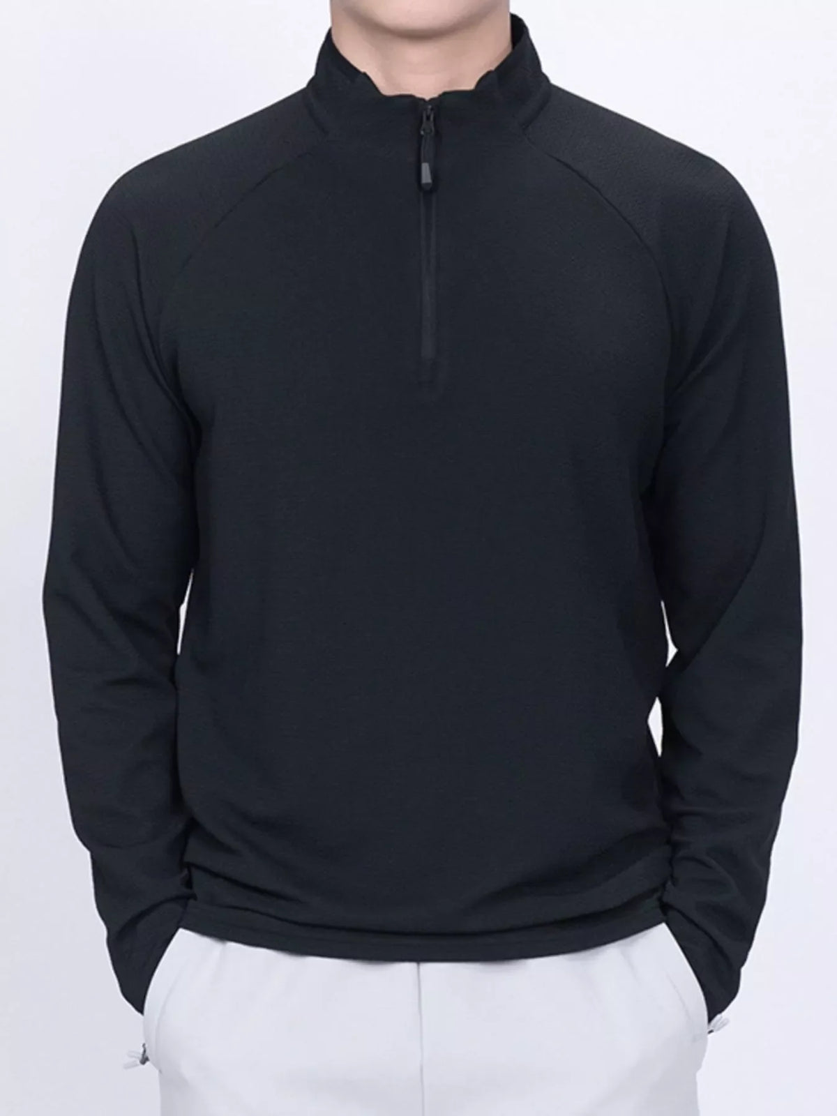 Men's Plus Size Casual Long Sleeve Quarter Zip T-Shirt