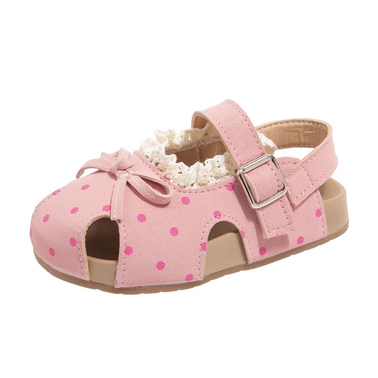 Girls' Sandals For Summer, Little Girls' Polka Dot Princess Shoes With Soft Soles And Toe Caps, Beach Walking Shoes For Beginners