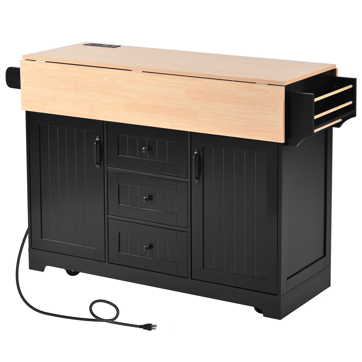 K&K 55.7'' Large Kitchen Island with Drop Leaf