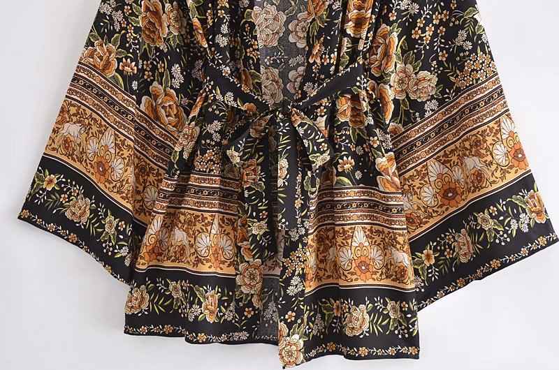 Cotton Floral Print Kimono With Belt For Women S M L