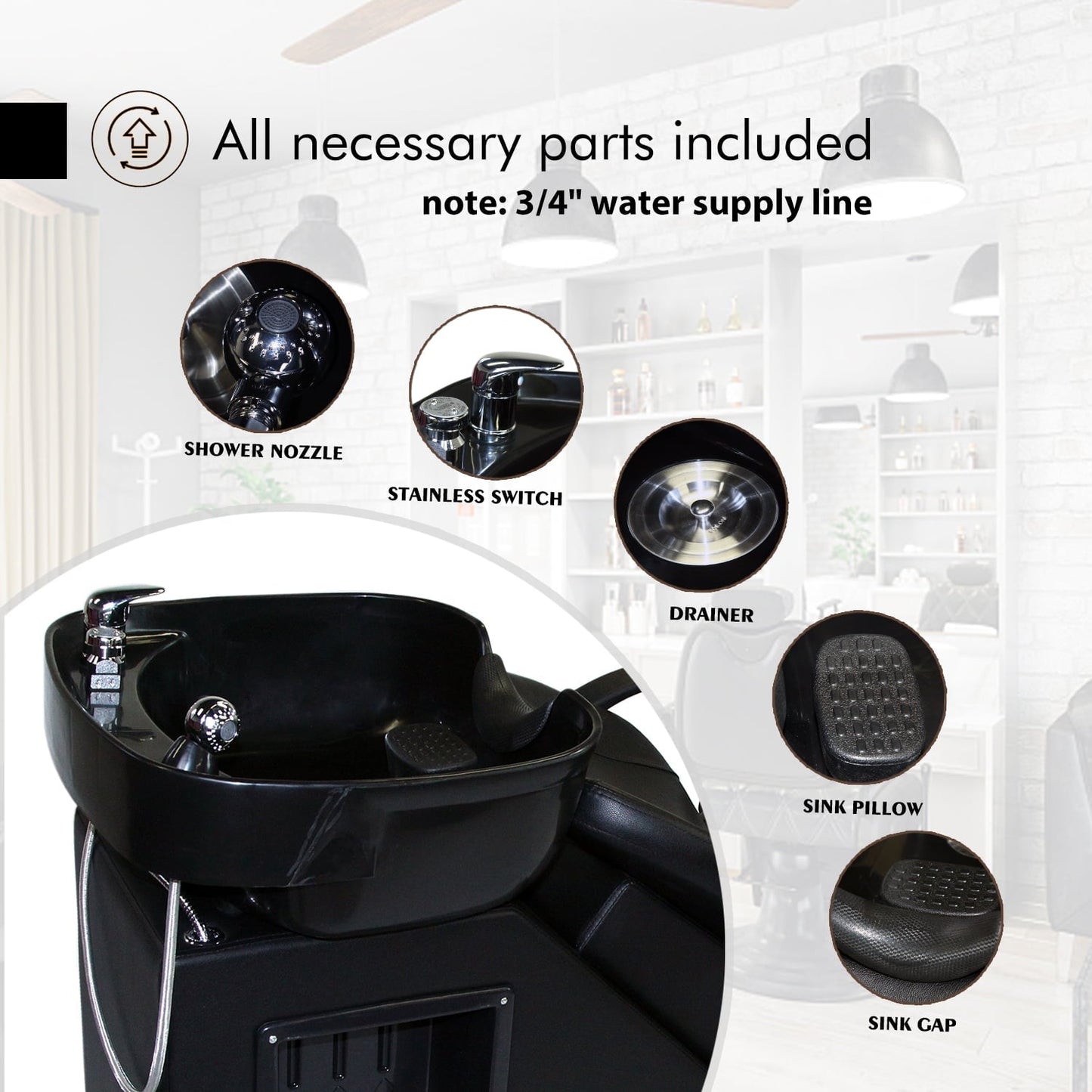 Ainfox Salon Backwash Barber Chair Shampoo Chair Beauty Spa Equipment