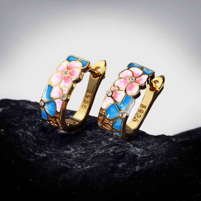 Floral Enamel Small Earrings