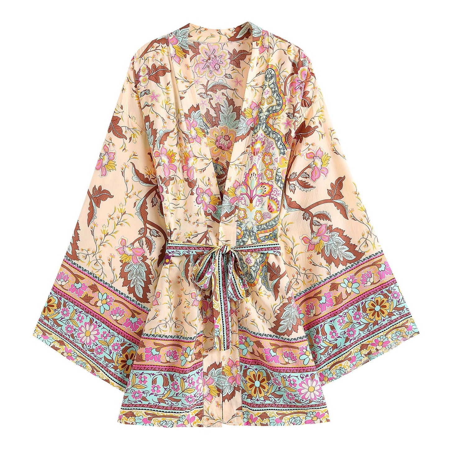 Bohemian Short Waist Belt Totem Kimono For Women Cotton Fresh Breeze
