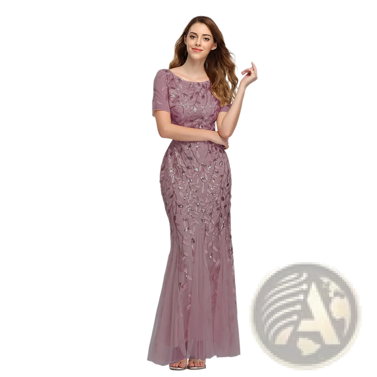 Embroidered Sequin Mermaid Evening Gown with Tulle Skirt