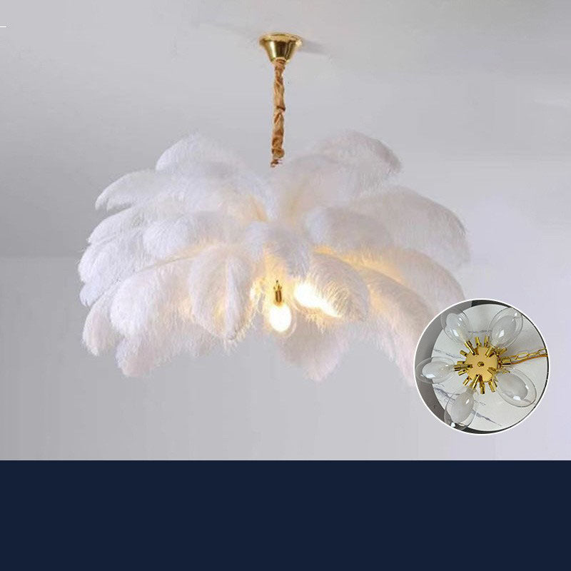 Feather lamp, living room pendant light, hall main light, modern and simple bedroom