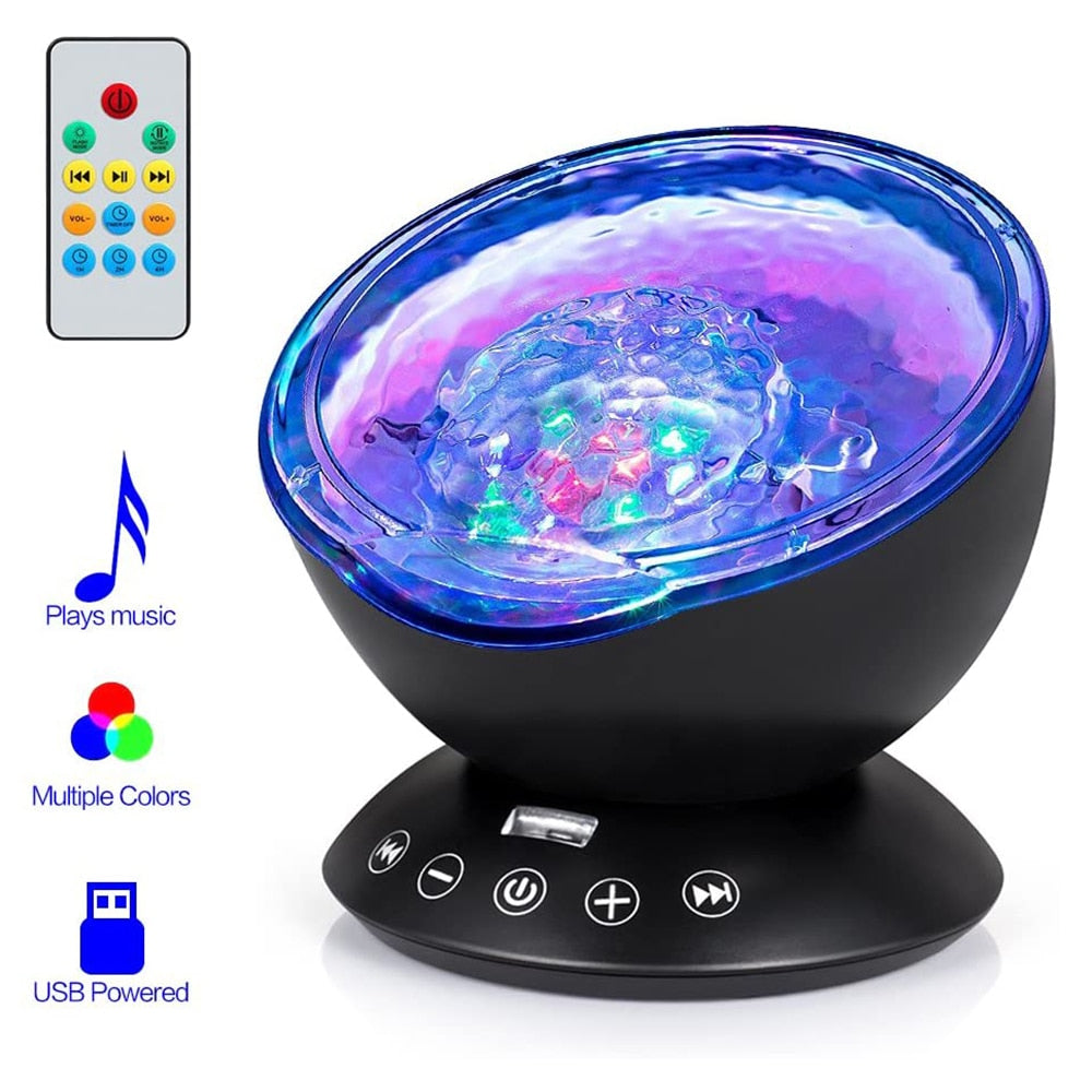 Ocean Wave Projector Light Led Night Lamp Music Player Remote Control USB Starry Projection Living Bedroom Party Decor Gifts