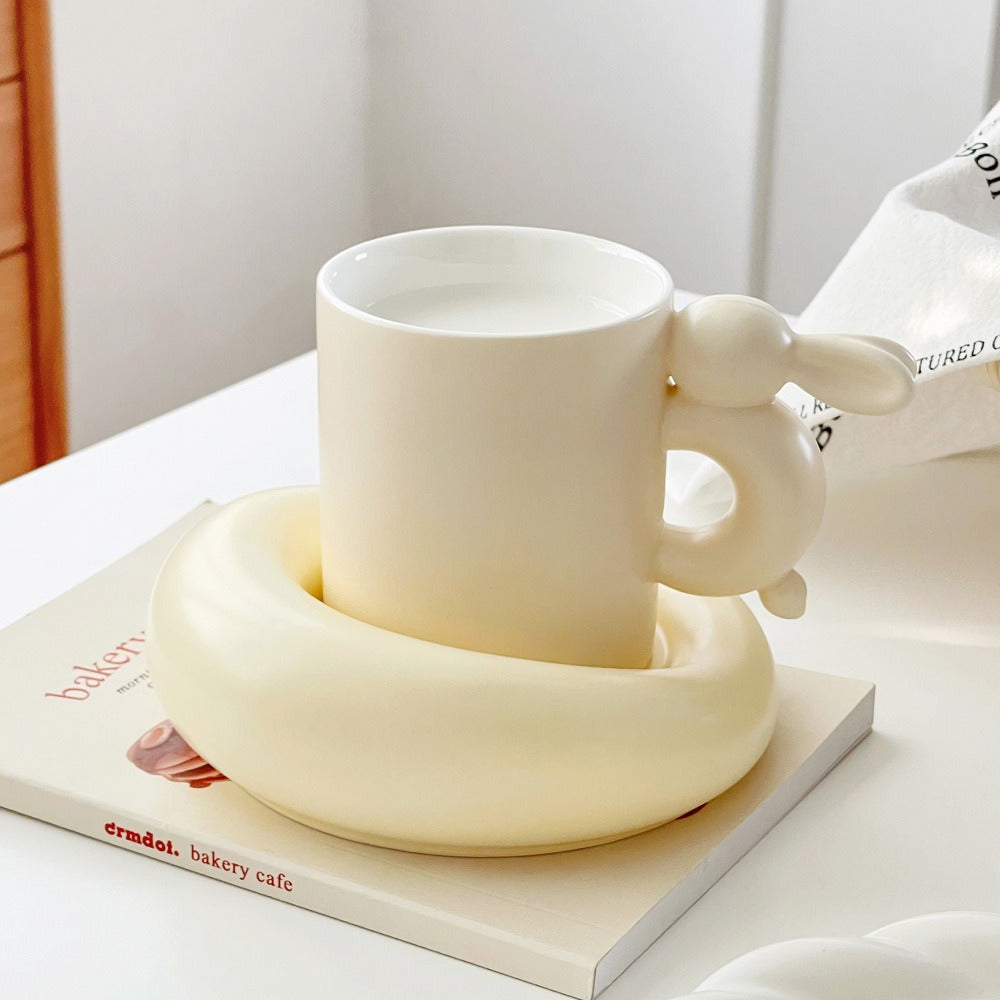 Rabbit Coffee Cup Milk Ceramic Cup And Saucer Set Design Sense Ins Niche Afternoon Tea High Value Mug