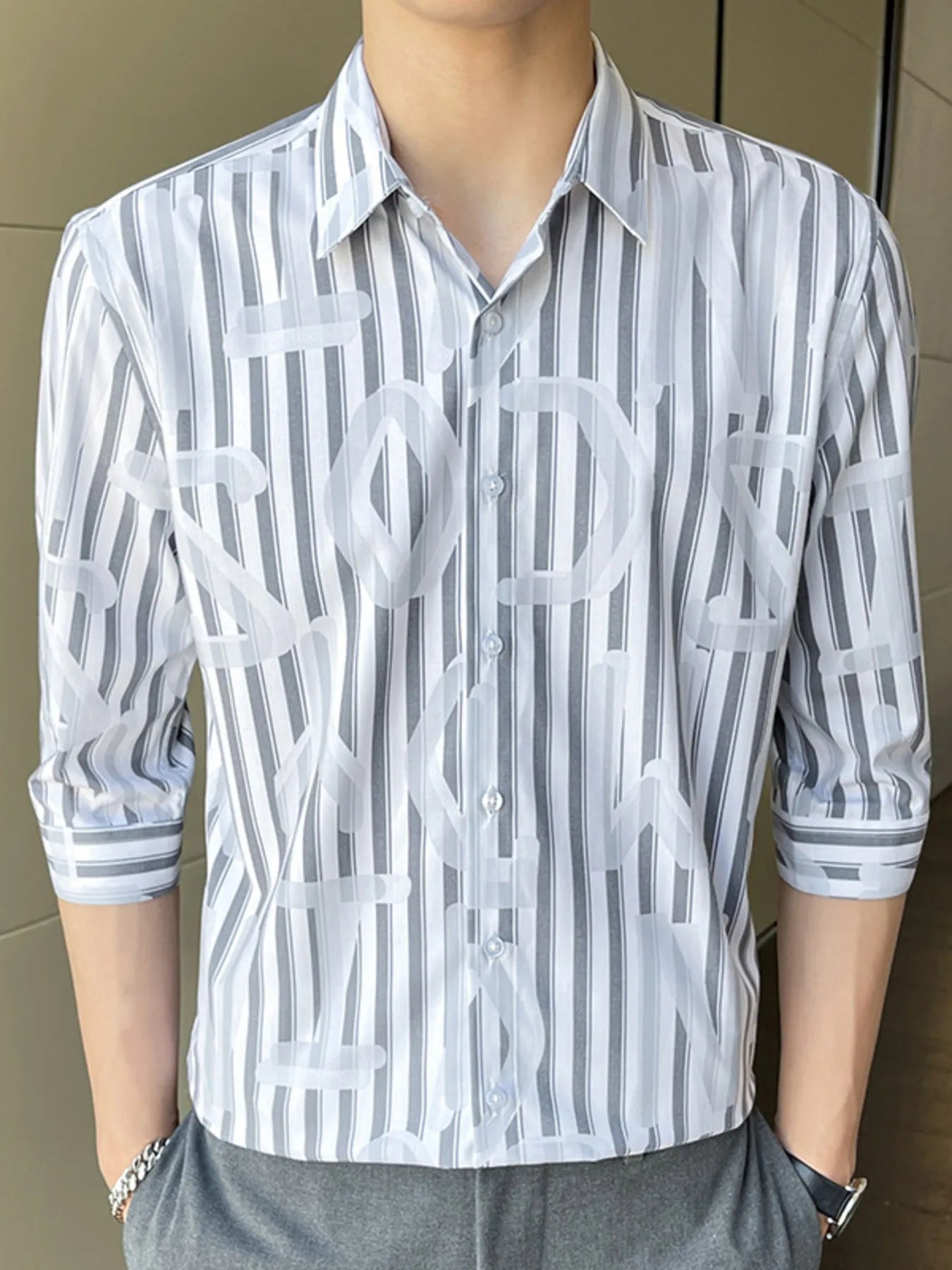 Men's Plus Size Striped Pattern Slim Fit Shirt