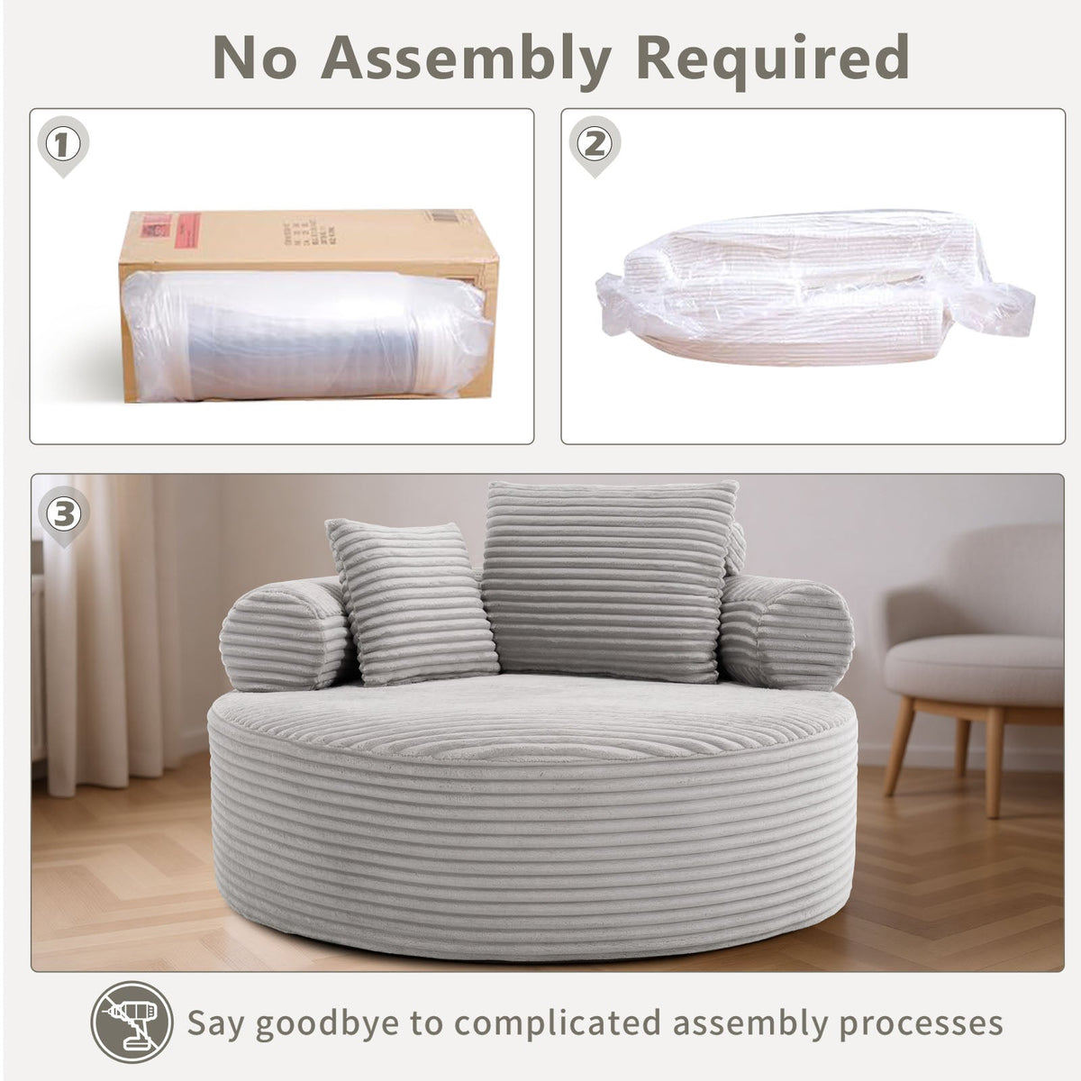 Round Sofa Bed with Memory Foam Sectional Couches