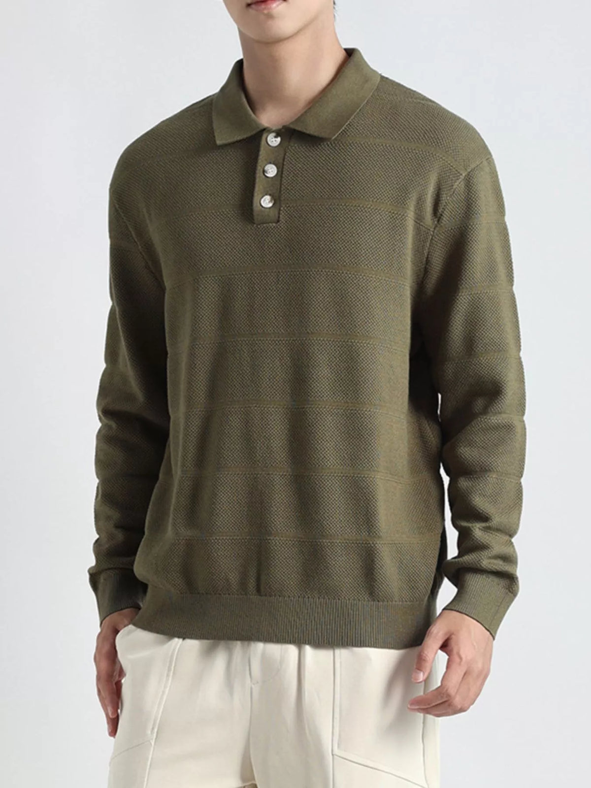 Men's Plus Size Button Detail Long Sleeve Knit Top