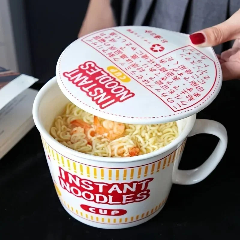 Large Ceramic Noodle Bowl with Lid - Keeps Noodles Warm | Ramen & Soup Bowl for Dorms and Home Kitchens