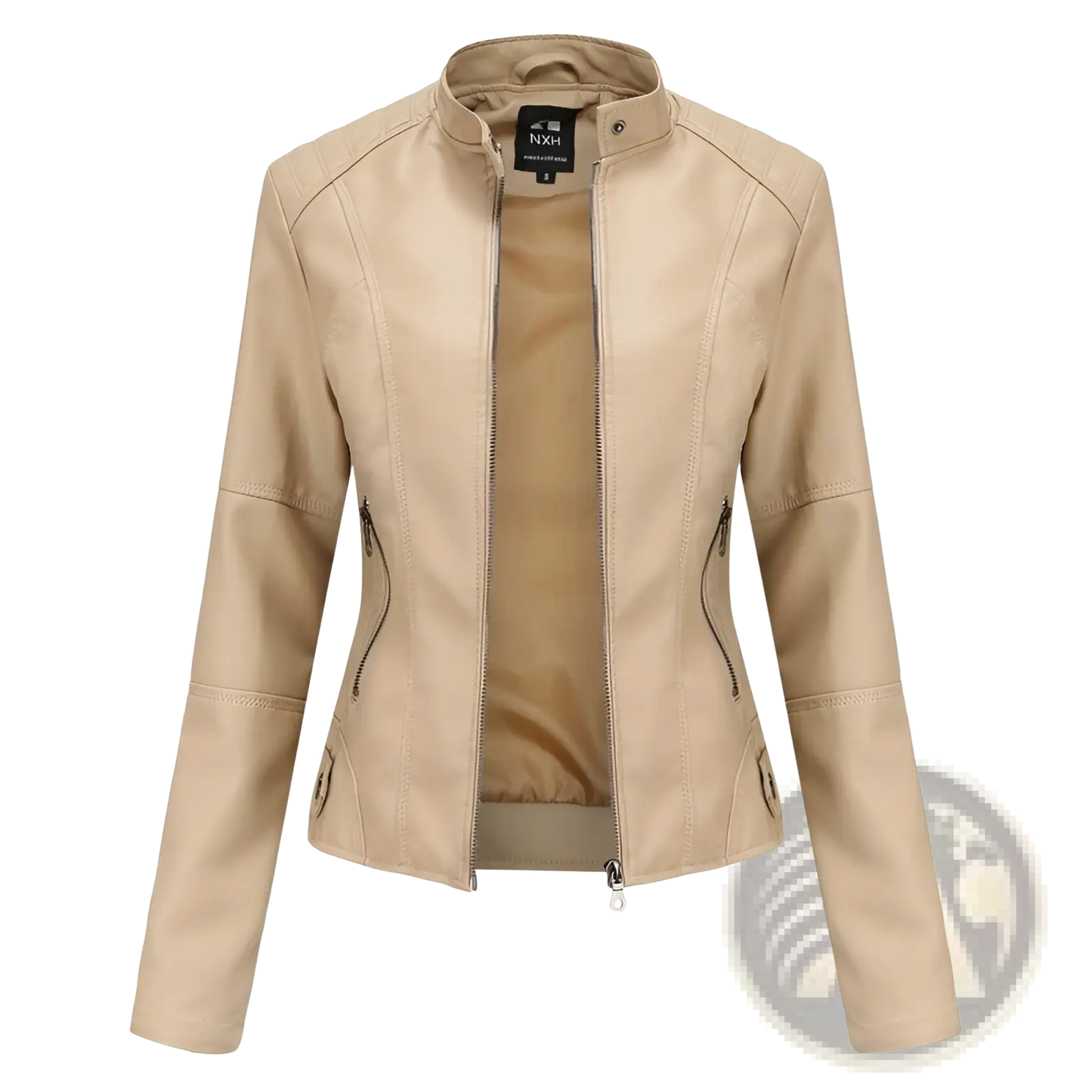 Faux Leather Moto Jacket Slim Fit Stand Collar Coat