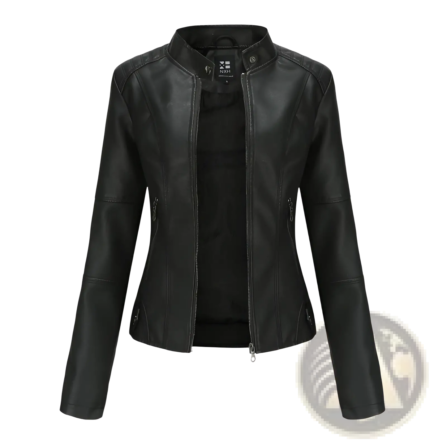 Faux Leather Moto Jacket Slim Fit Stand Collar Coat