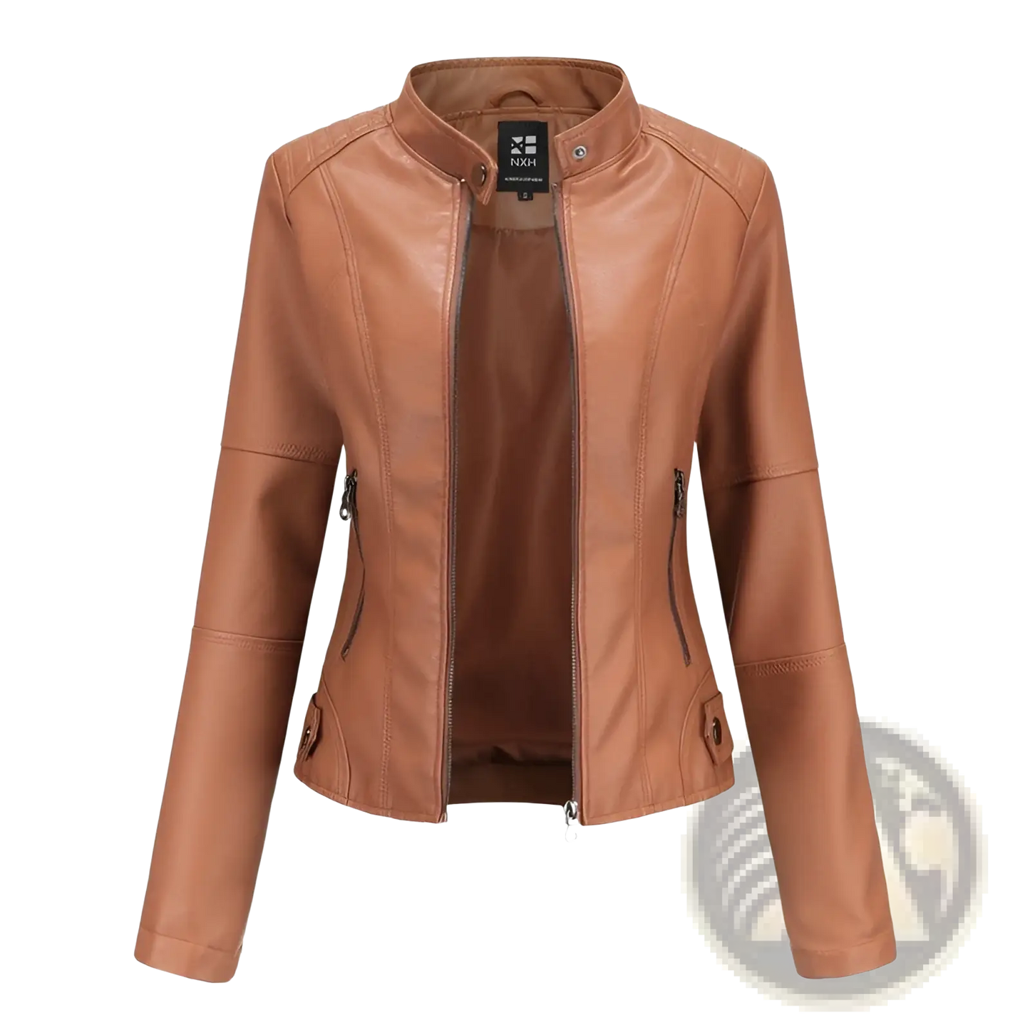 Faux Leather Moto Jacket Slim Fit Stand Collar Coat