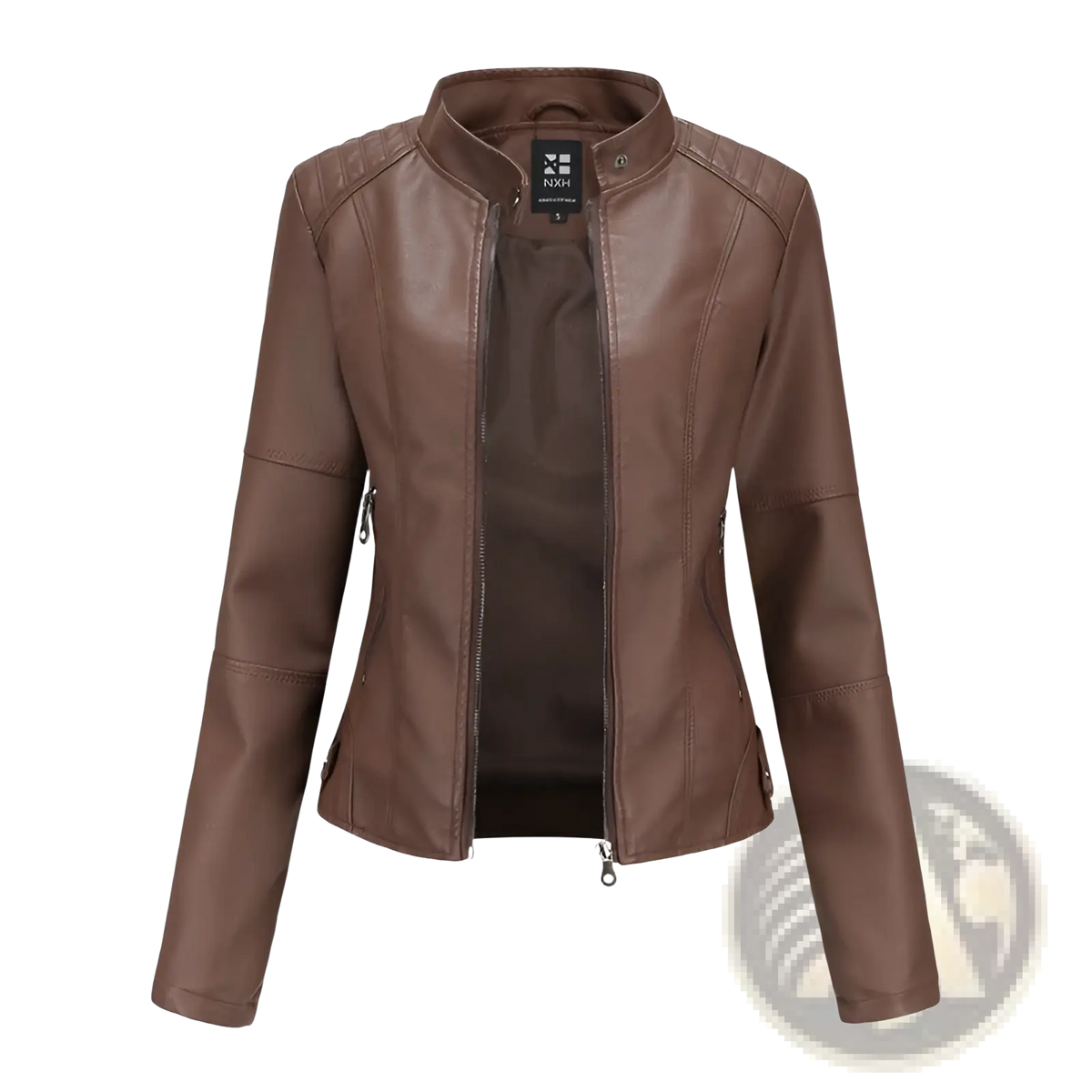 Faux Leather Moto Jacket Slim Fit Stand Collar Coat