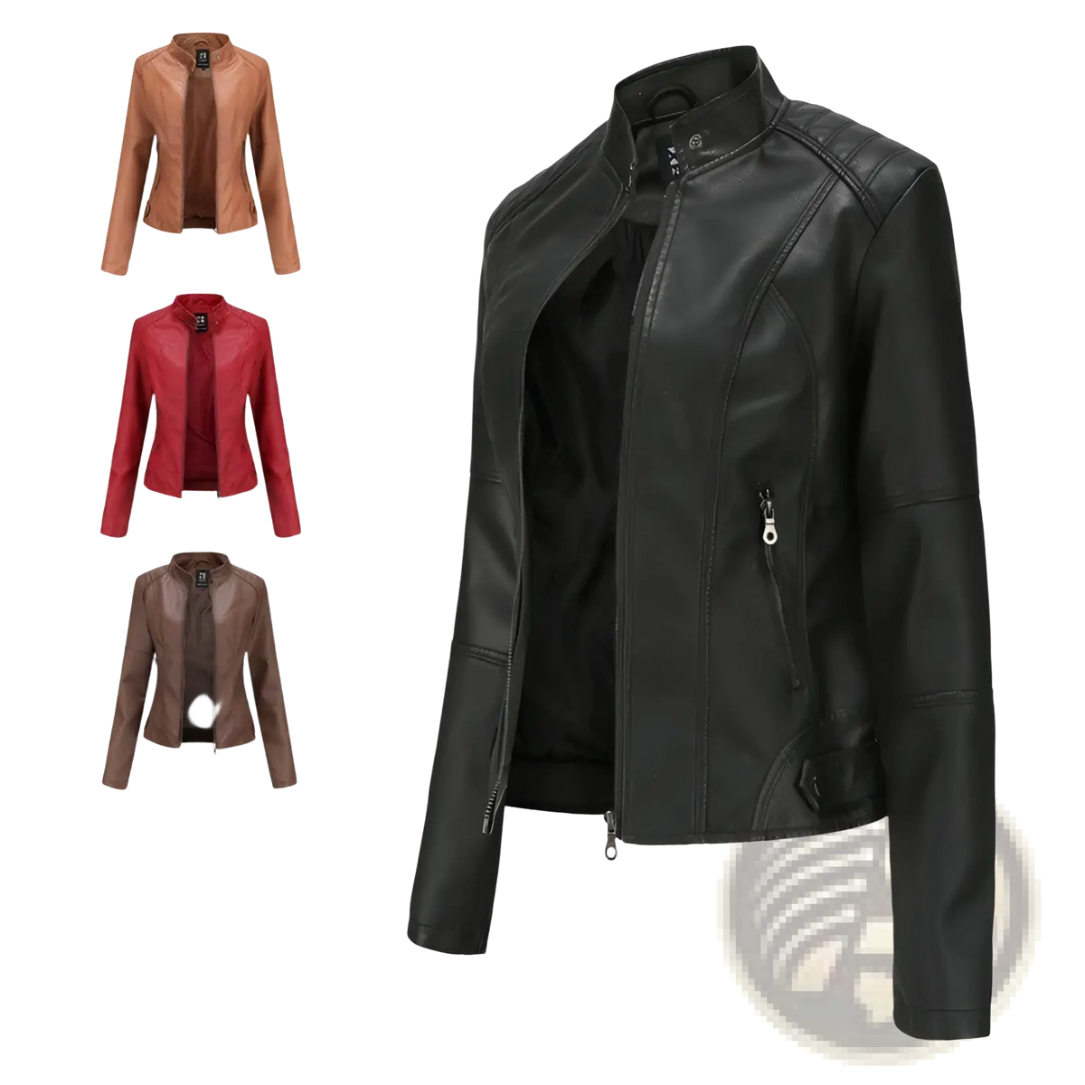 Faux Leather Moto Jacket Slim Fit Stand Collar Coat