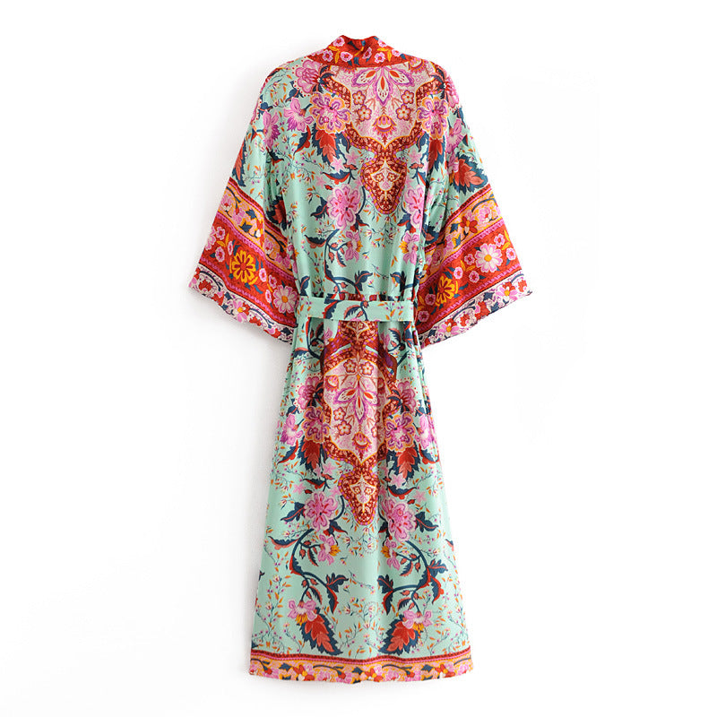 Green Cotton Bat Sleeve Kimono Cardigan | Floral Urban Style