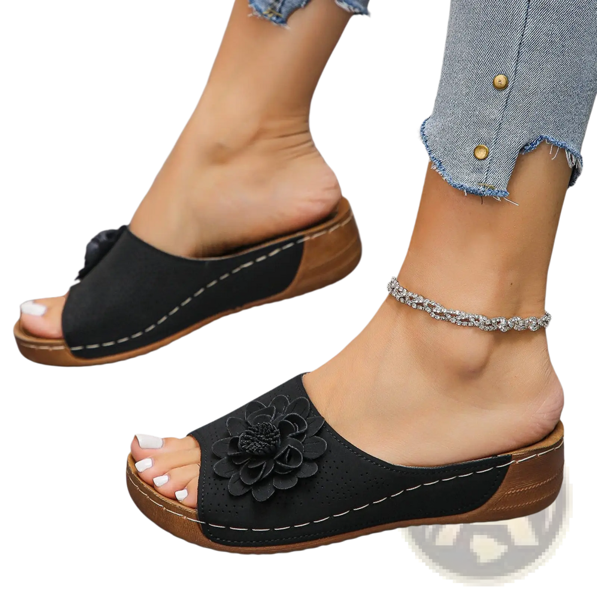 Flower Wedge Sandals Retro Hollow Leather Beach Shoes