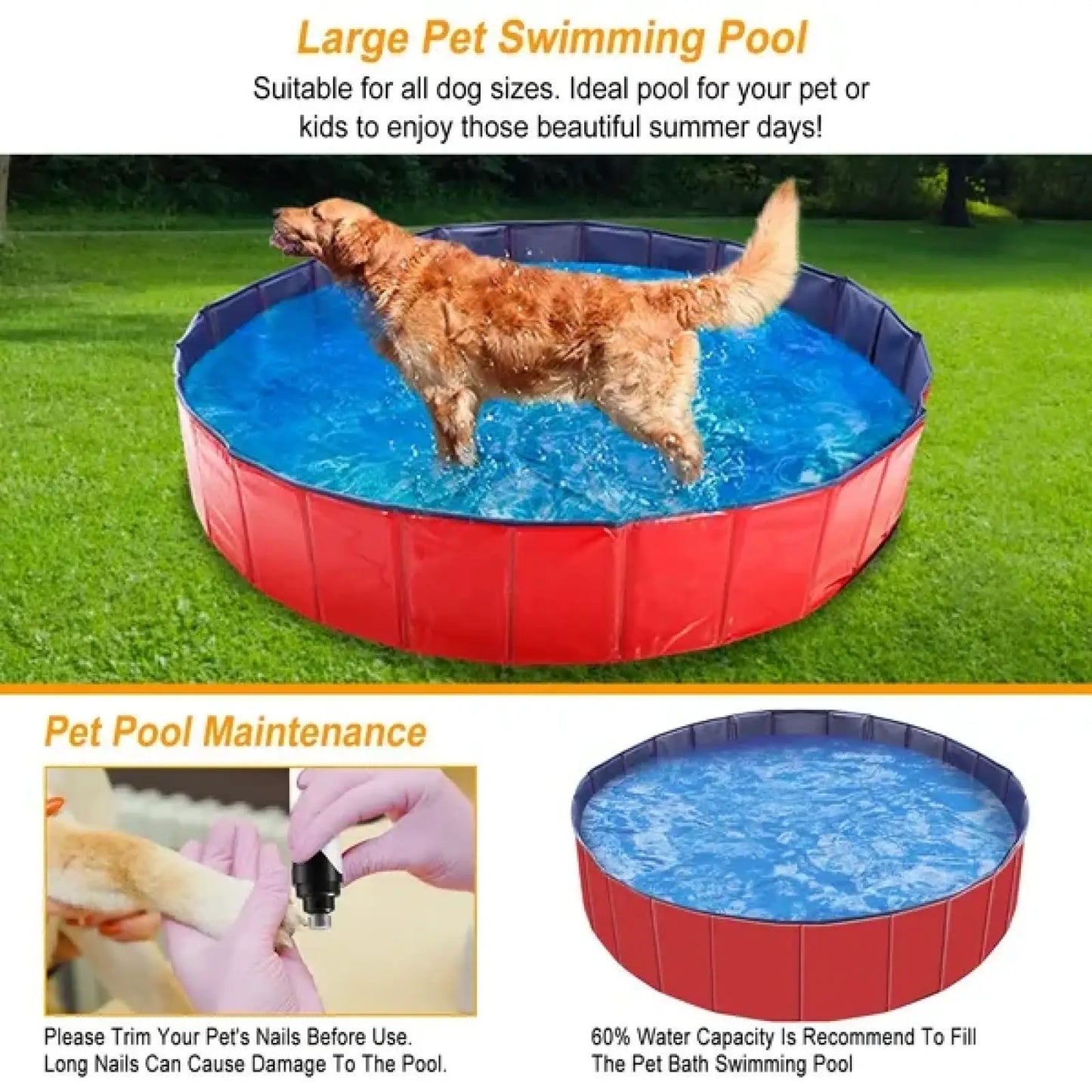 Foldable Pet Swimming Pool Pvc Dog Bathing Tub 63 Inch