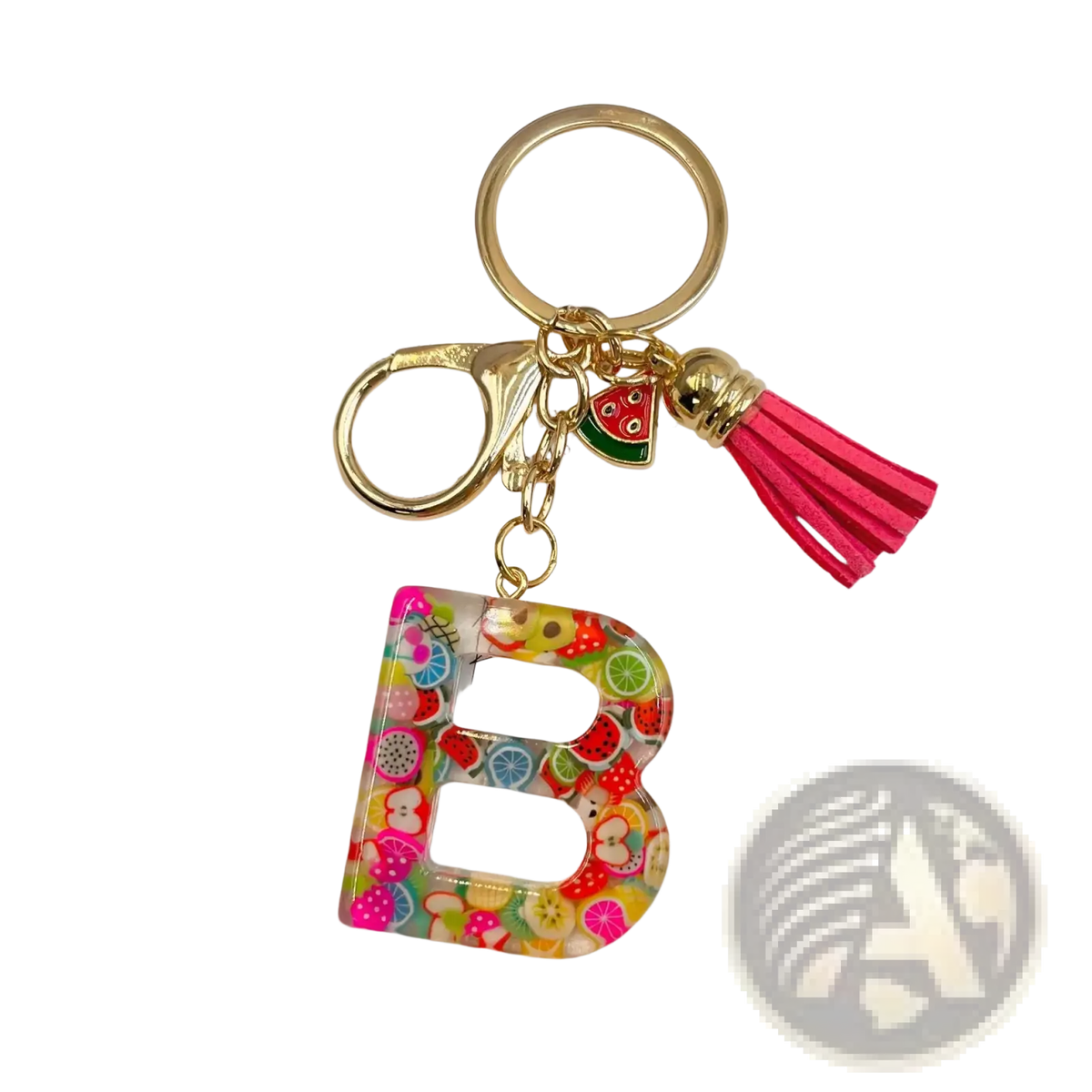Fruit Letter Resin Keychain Initial Alphabet Key Ring