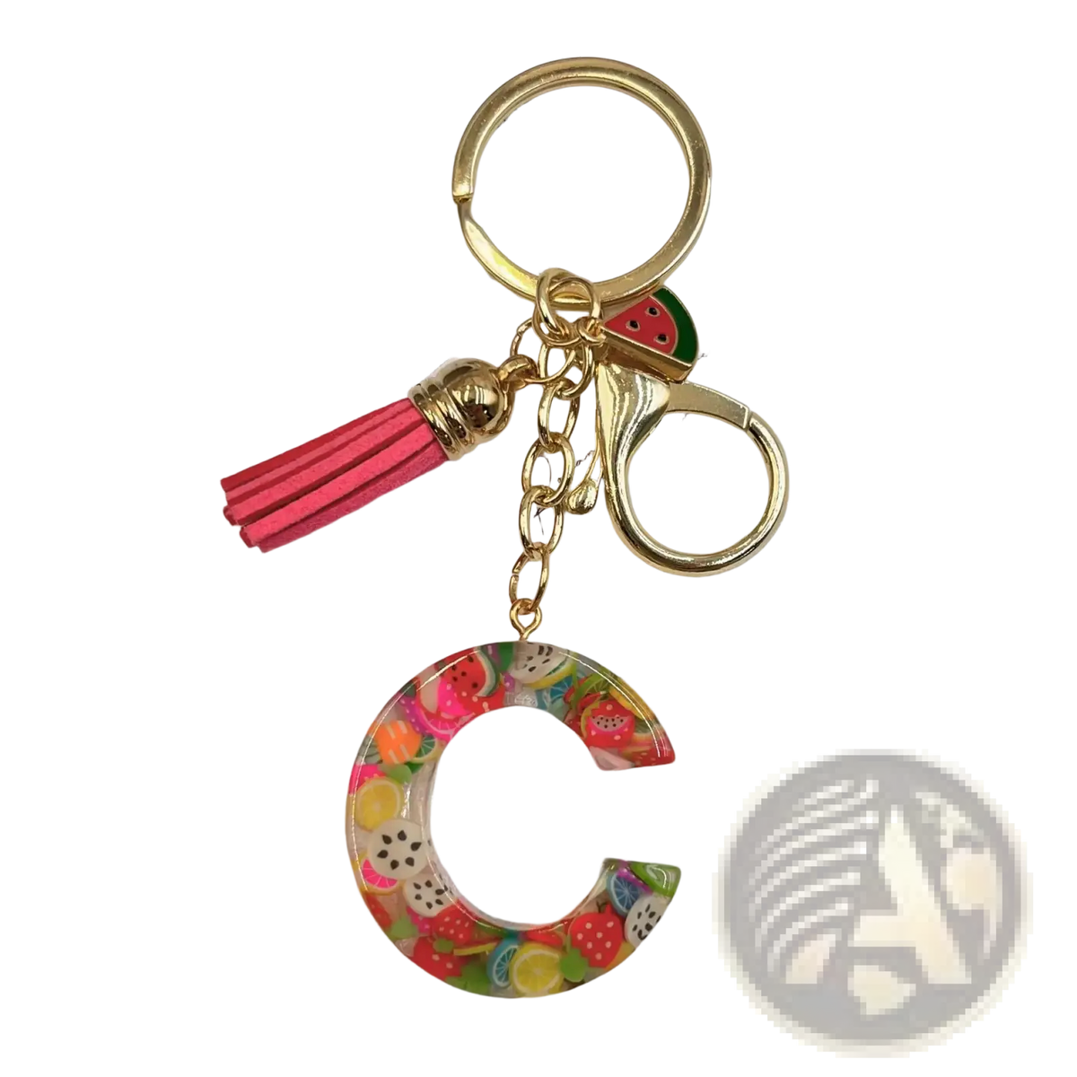 Fruit Letter Resin Keychain Initial Alphabet Key Ring