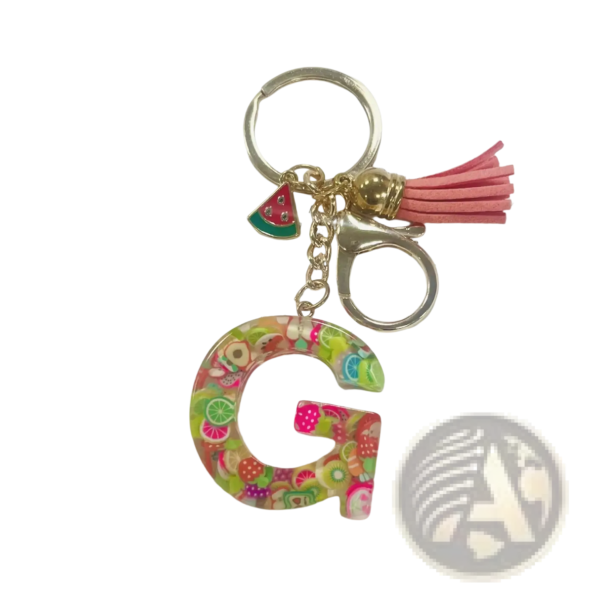 Fruit Letter Resin Keychain Initial Alphabet Key Ring