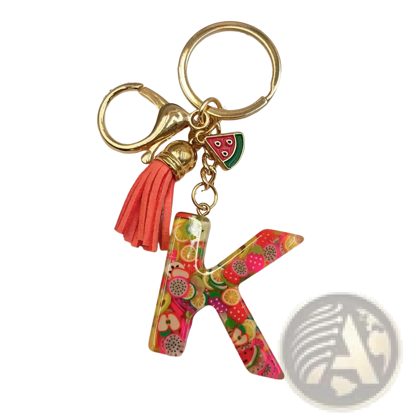 Fruit Letter Resin Keychain Initial Alphabet Key Ring