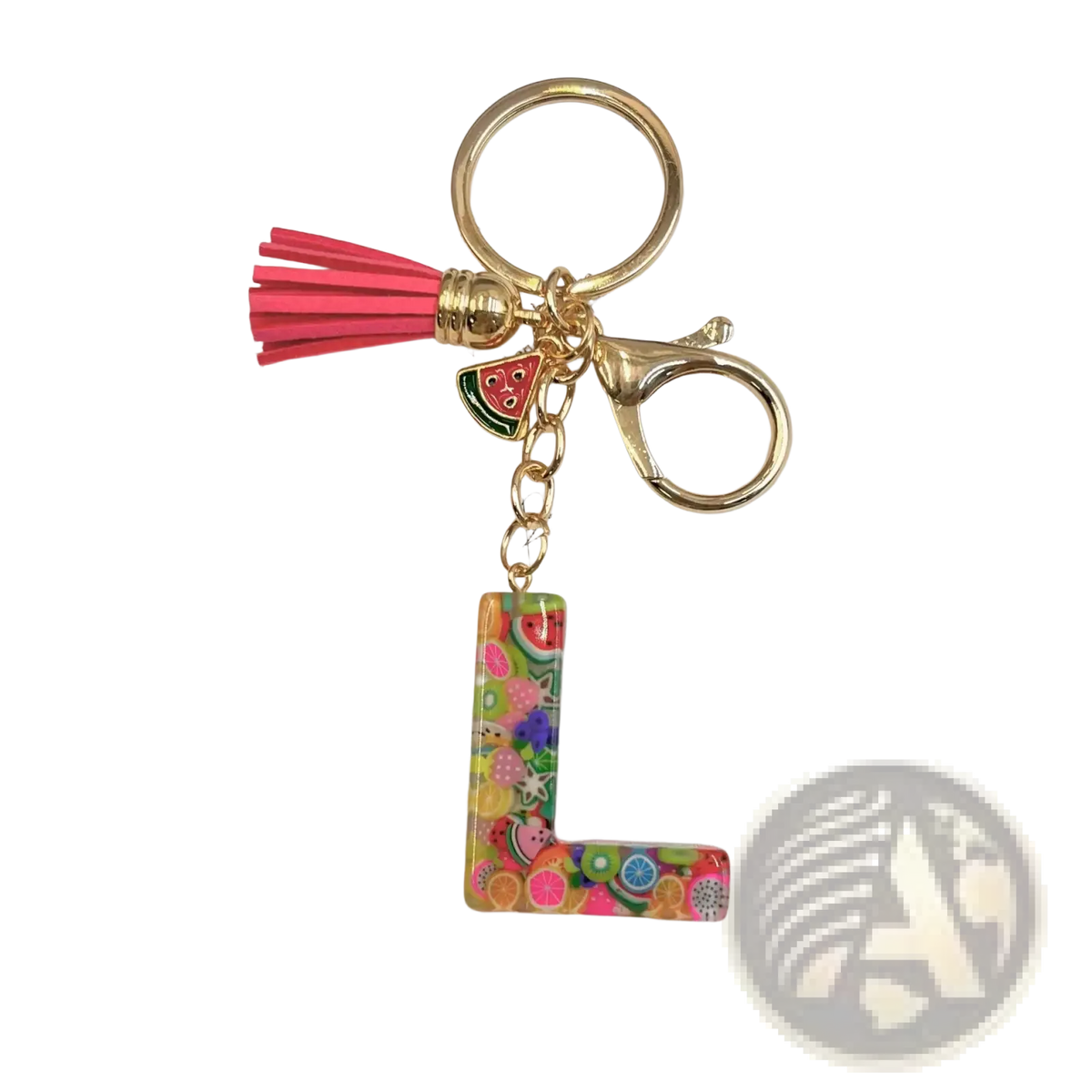 Fruit Letter Resin Keychain Initial Alphabet Key Ring