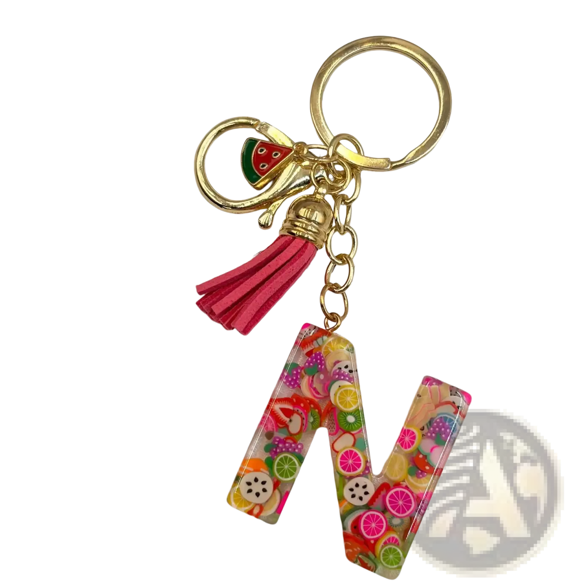 Fruit Letter Resin Keychain Initial Alphabet Key Ring