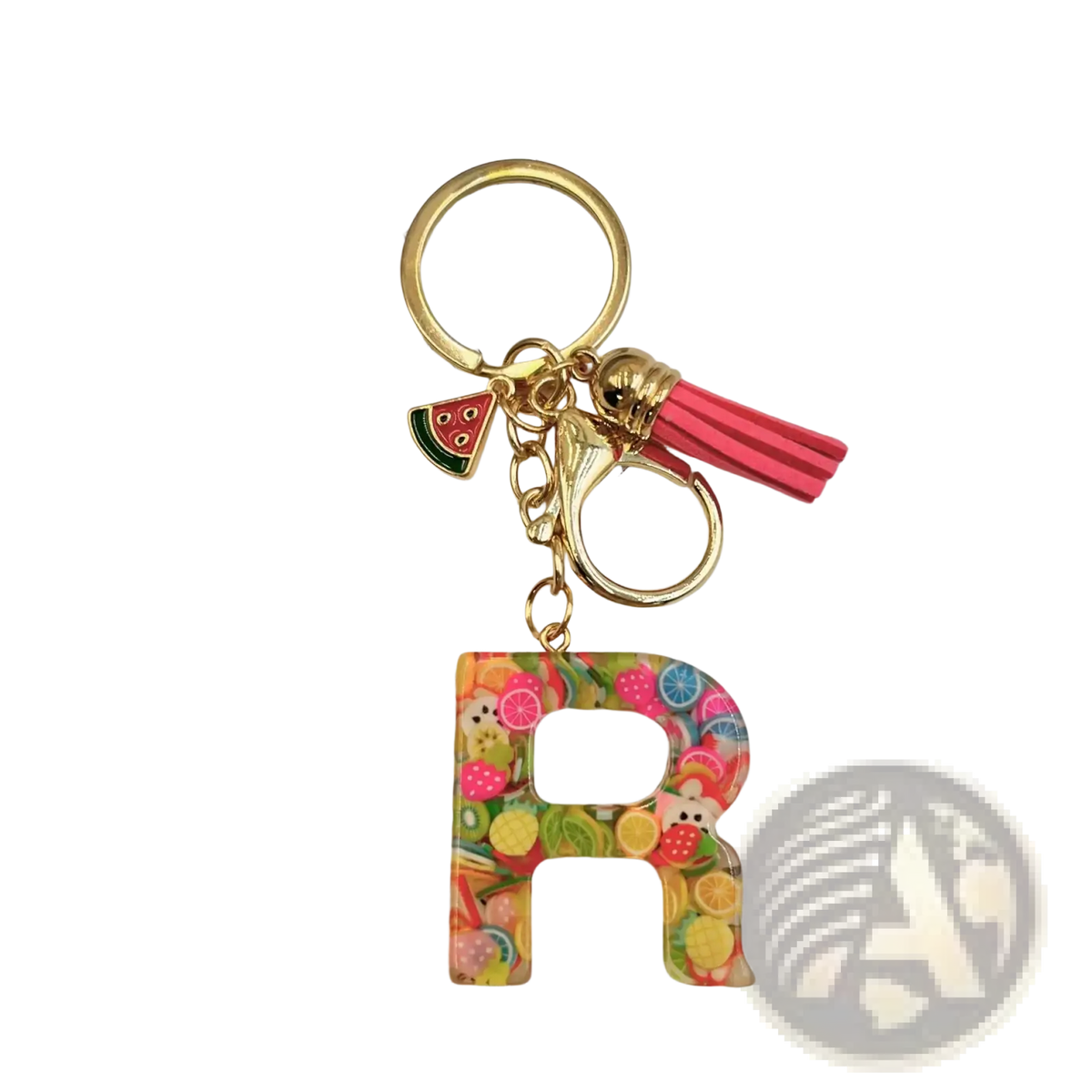 Fruit Letter Resin Keychain Initial Alphabet Key Ring