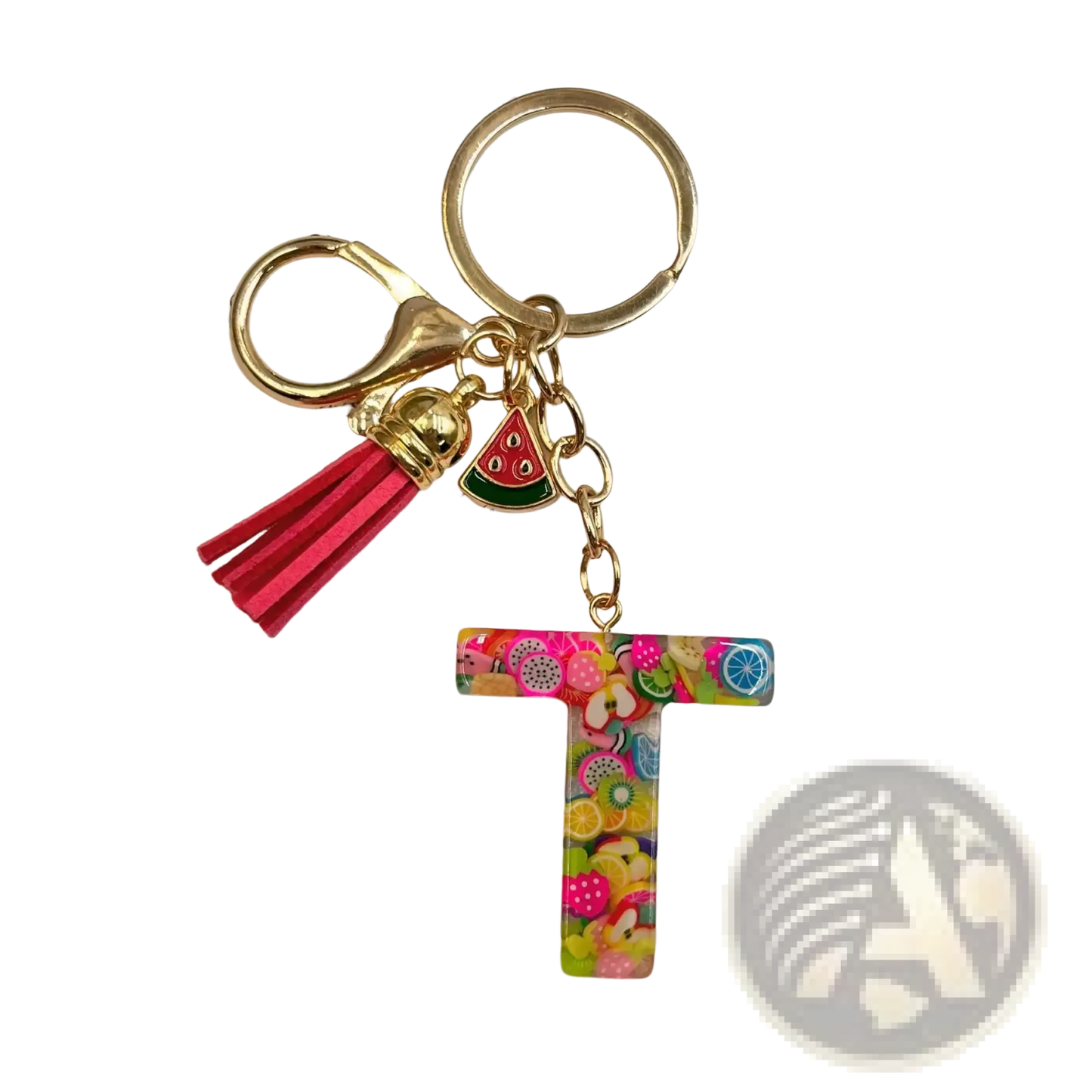 Fruit Letter Resin Keychain Initial Alphabet Key Ring