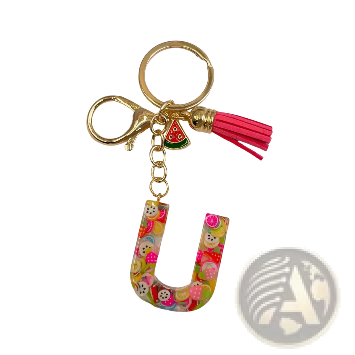 Fruit Letter Resin Keychain Initial Alphabet Key Ring