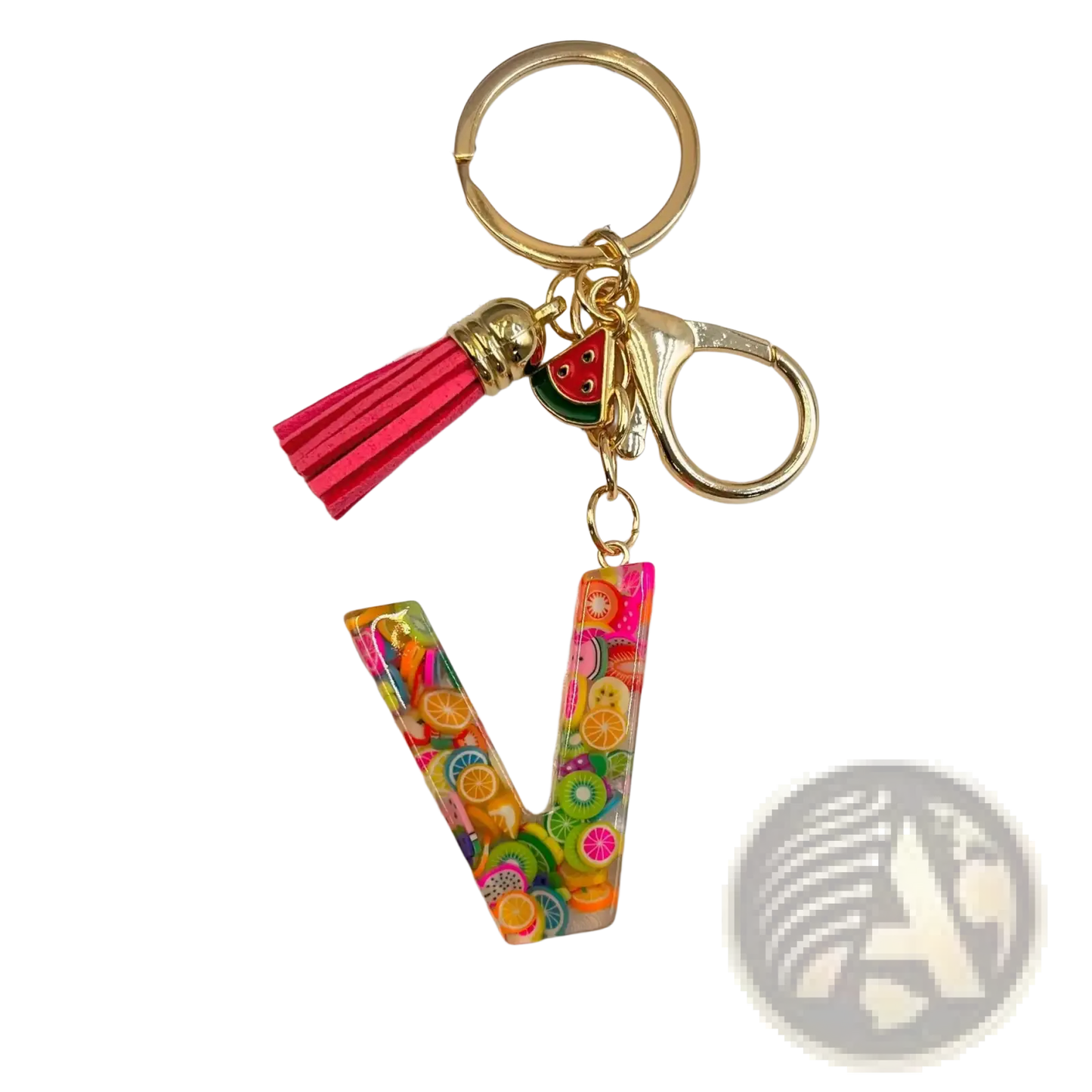 Fruit Letter Resin Keychain Initial Alphabet Key Ring