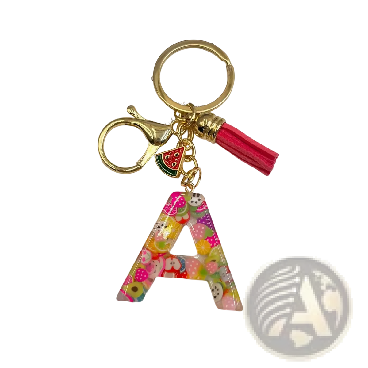 Fruit Letter Resin Keychain Initial Alphabet Key Ring