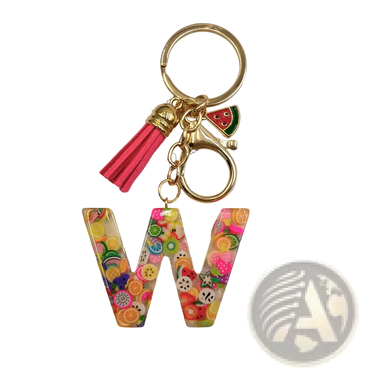 Fruit Letter Resin Keychain Initial Alphabet Key Ring