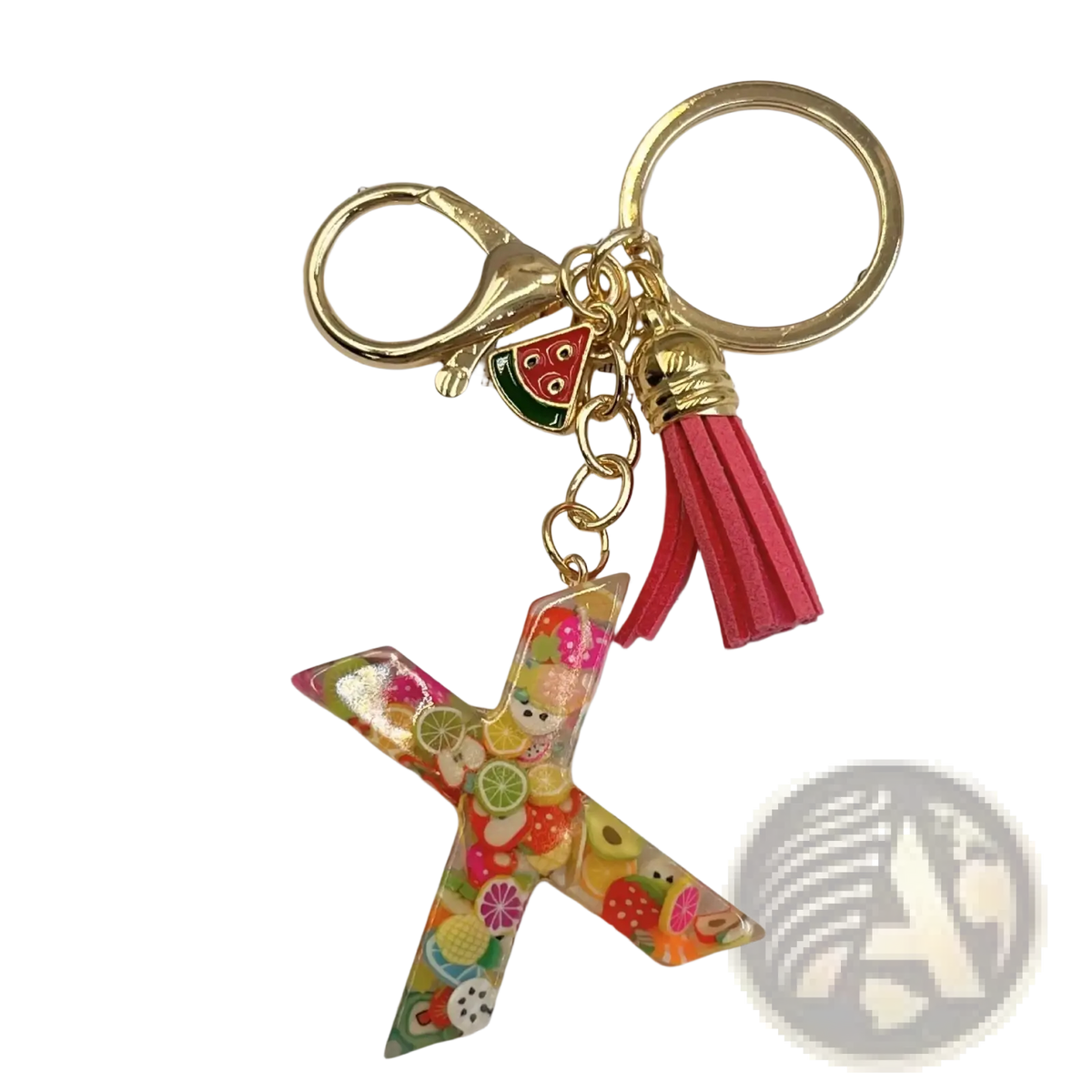 Fruit Letter Resin Keychain Initial Alphabet Key Ring