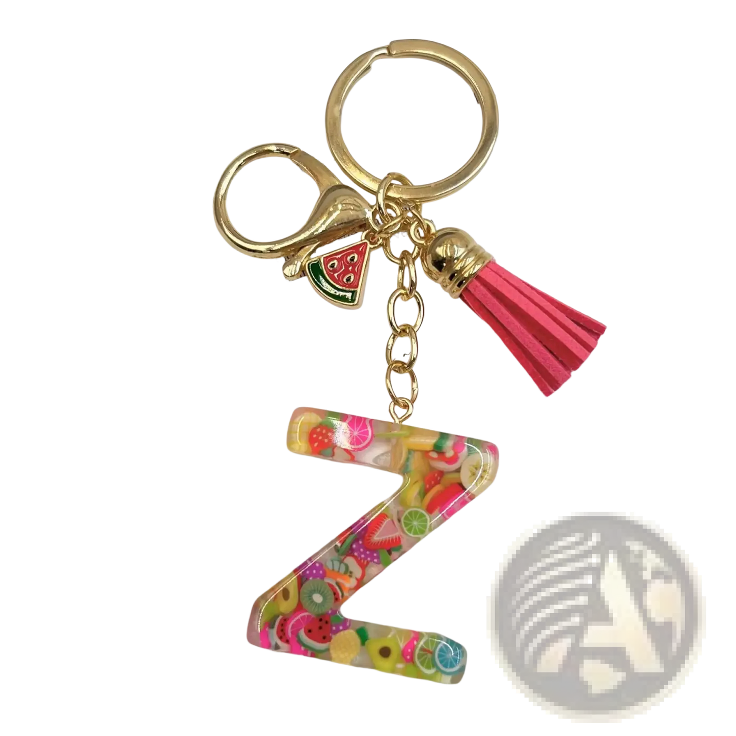 Fruit Letter Resin Keychain Initial Alphabet Key Ring