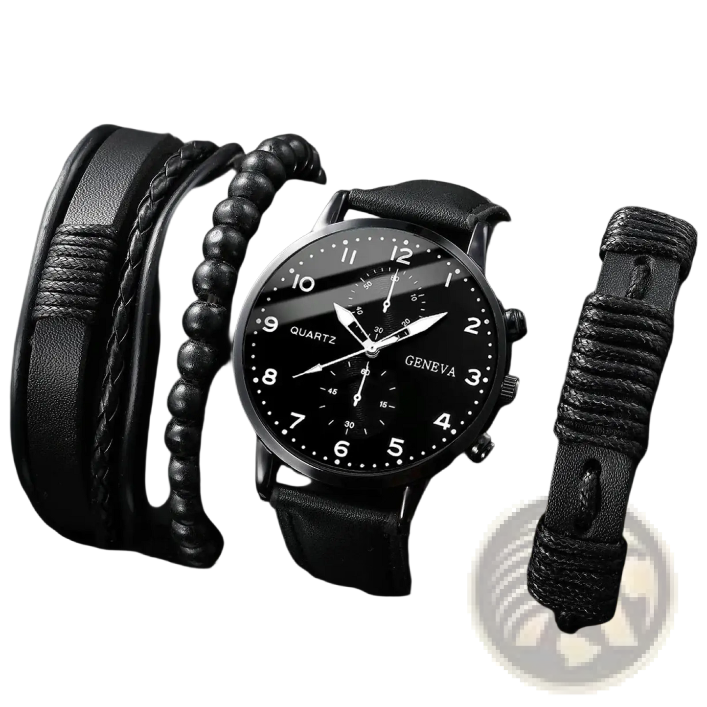 Geneva Men Black Leather Quartz Dress Watch