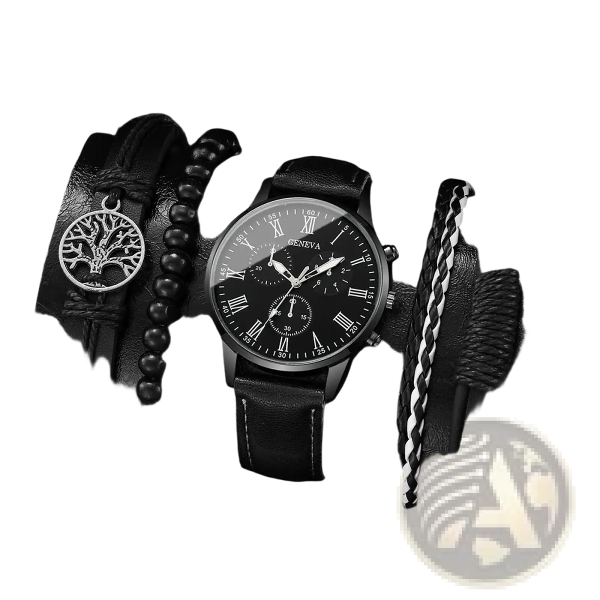 Geneva Men Black Leather Quartz Dress Watch