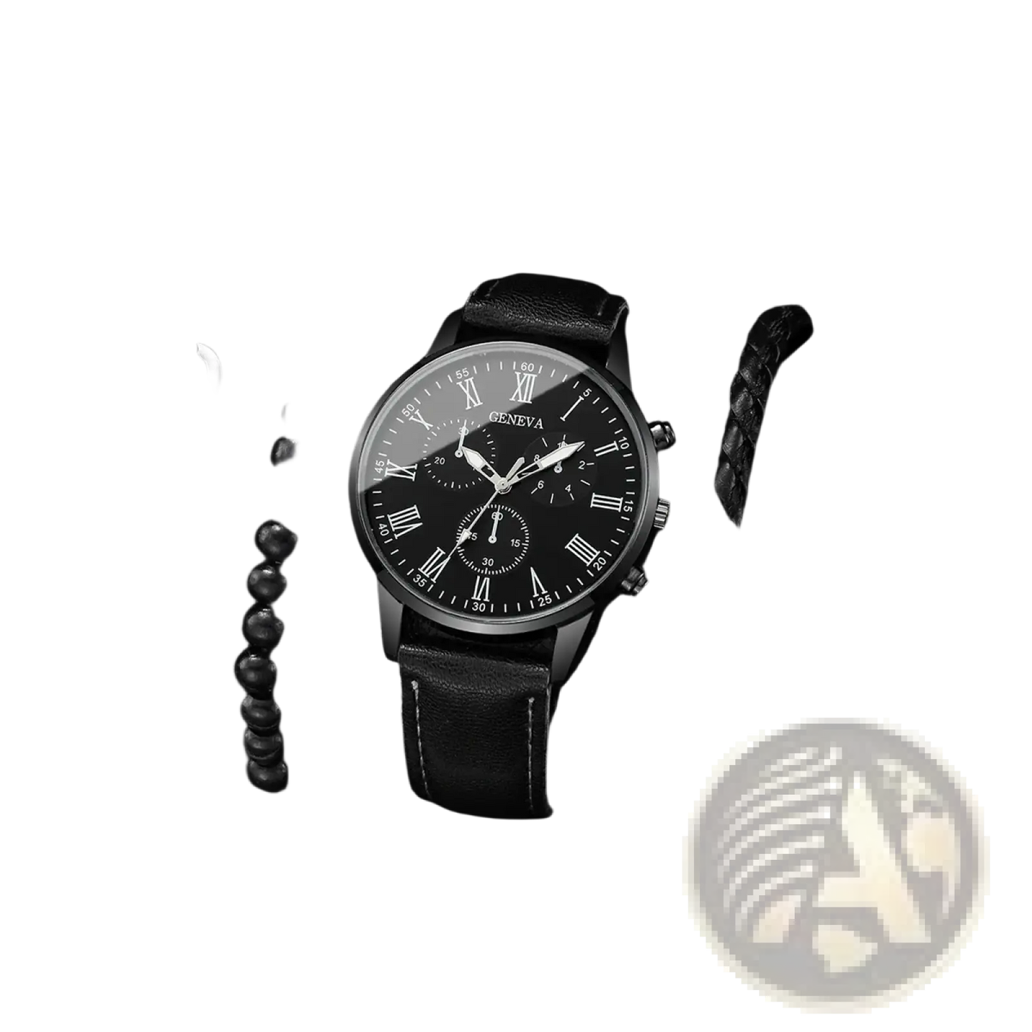 Geneva Men Black Leather Quartz Dress Watch