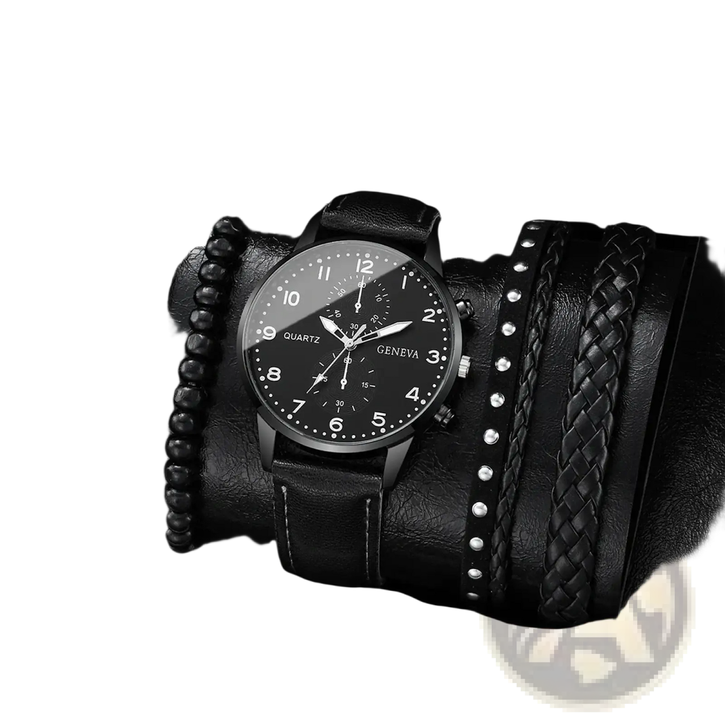 Geneva Men Black Leather Quartz Dress Watch
