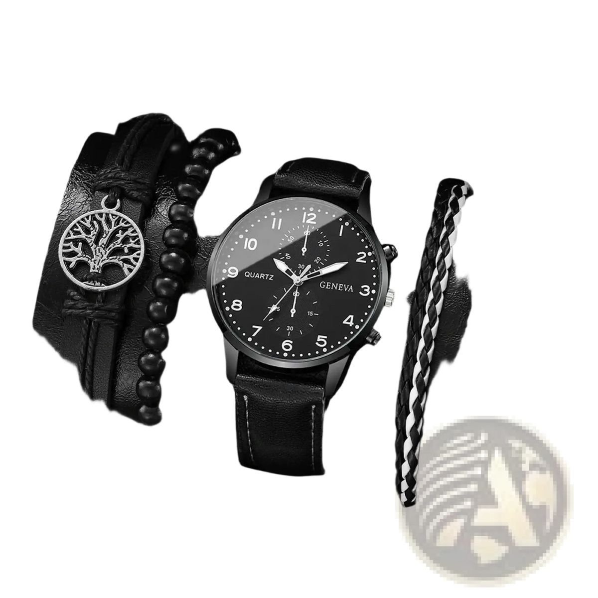 Geneva Men Black Leather Quartz Dress Watch