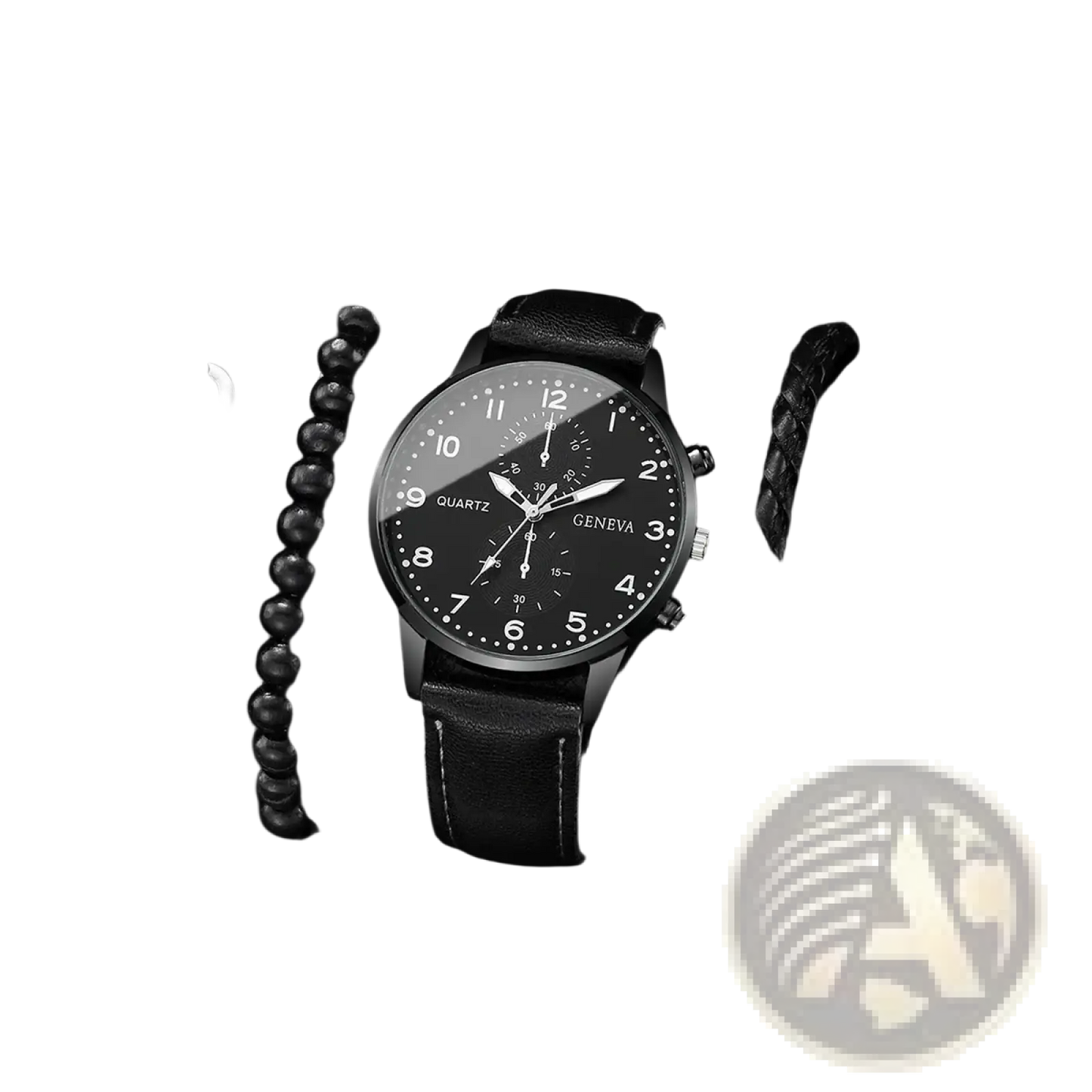 Geneva Men Black Leather Quartz Dress Watch